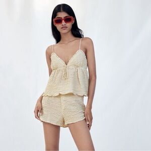 Zara Linen Textured Baby Doll Cropped Cami